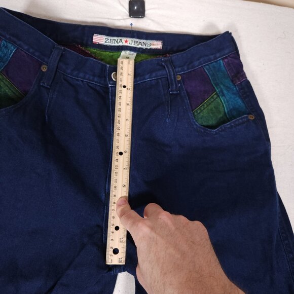 Zena Blue Jeans Colorblock Womens 13 Blue Purple Green Retro 80s 90s FLAW - Picture 9 of 14